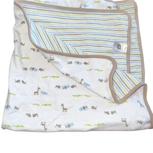 Carters 28x30” safari animal blue green brown white striped baby blanket